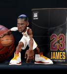 LeBron James collective figurine in a Cleveland Cavaliers white jersey.
